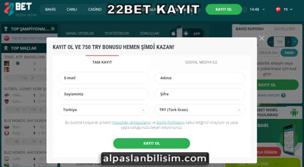 22bet kayıt